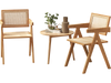 Set of 2 natural bamboo accent chairs with cozy backrest and imitation rattan, perfect for living room relaxation.