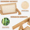 Ergonomic backrest and imitation rattan detail of a set of 2 accent chairs with a natural bamboo frame for cozy seating.