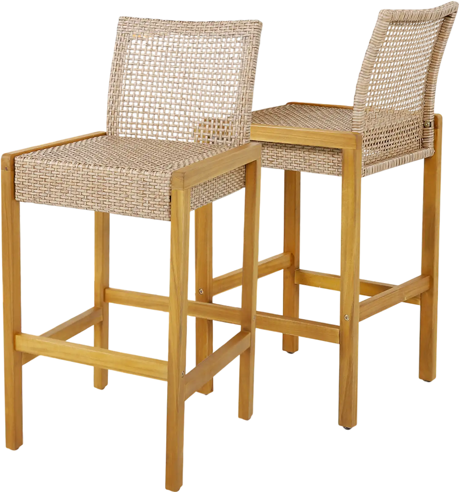 Costway Set of 2 Rattan Patio Wood Barstools Dining Chairs with Backrest 64735298 New