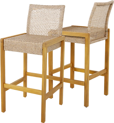 Costway Set of 2 Rattan Patio Wood Barstools Dining Chairs with Backrest 64735298 New