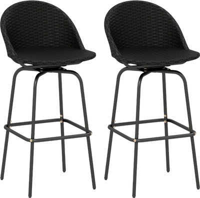 Costway Set of 2 Rattan Swivel Barstools Curved Back 968457213 New