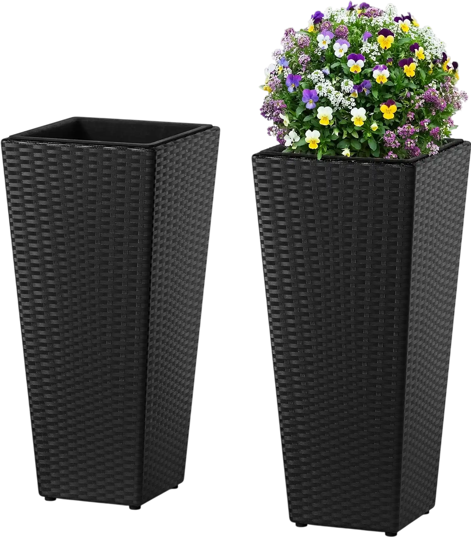 Costway Set of 2 Rattan Tall Plant Pots w/ Detachable Plastic Liners 91008389 New