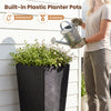 Rattan tall plant pot with detachable plastic liner, waterproof design for indoor and outdoor use, shown being watered.