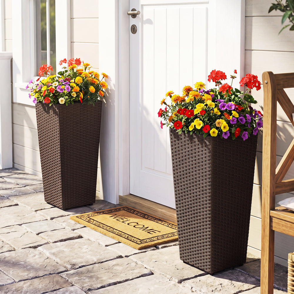 Set of 2 Rattan Tall Plant Pots with Detachable Plastic Liners-Brown - Gallery View 1 of 11
