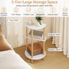 Round side table with 3-tier bamboo shelves, ideal for remote controls and plants, enhancing living space organization.