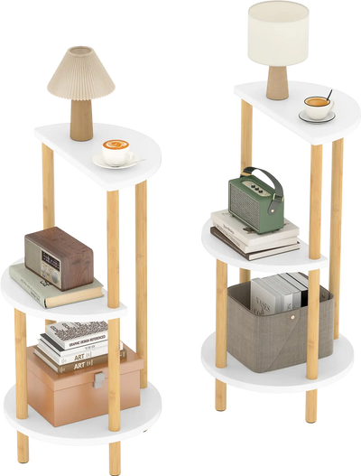 Costway Set of 2 Round Side Tables 3-Tier Bamboo Shelves 65724838 New