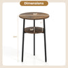 Round side table with a rustic brown finish, featuring a 2-tier storage design and a sturdy metal frame for versatile use.