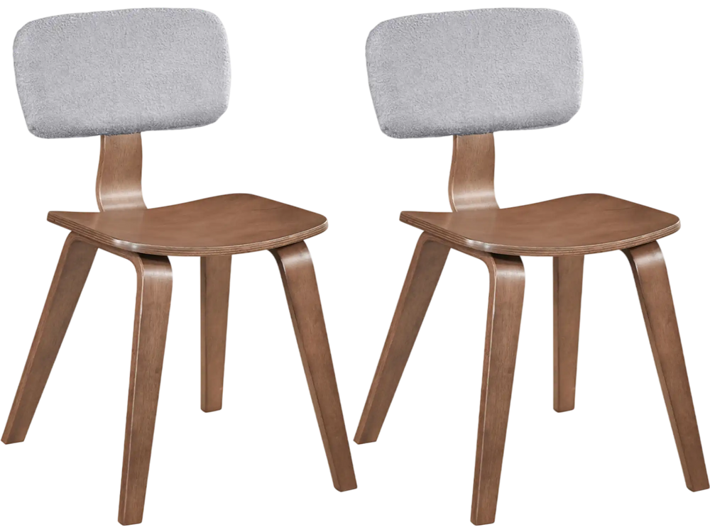 Set of 2 walnut rubber wood dining chairs with teddy velvet padded backrest for stylish and comfortable dining.