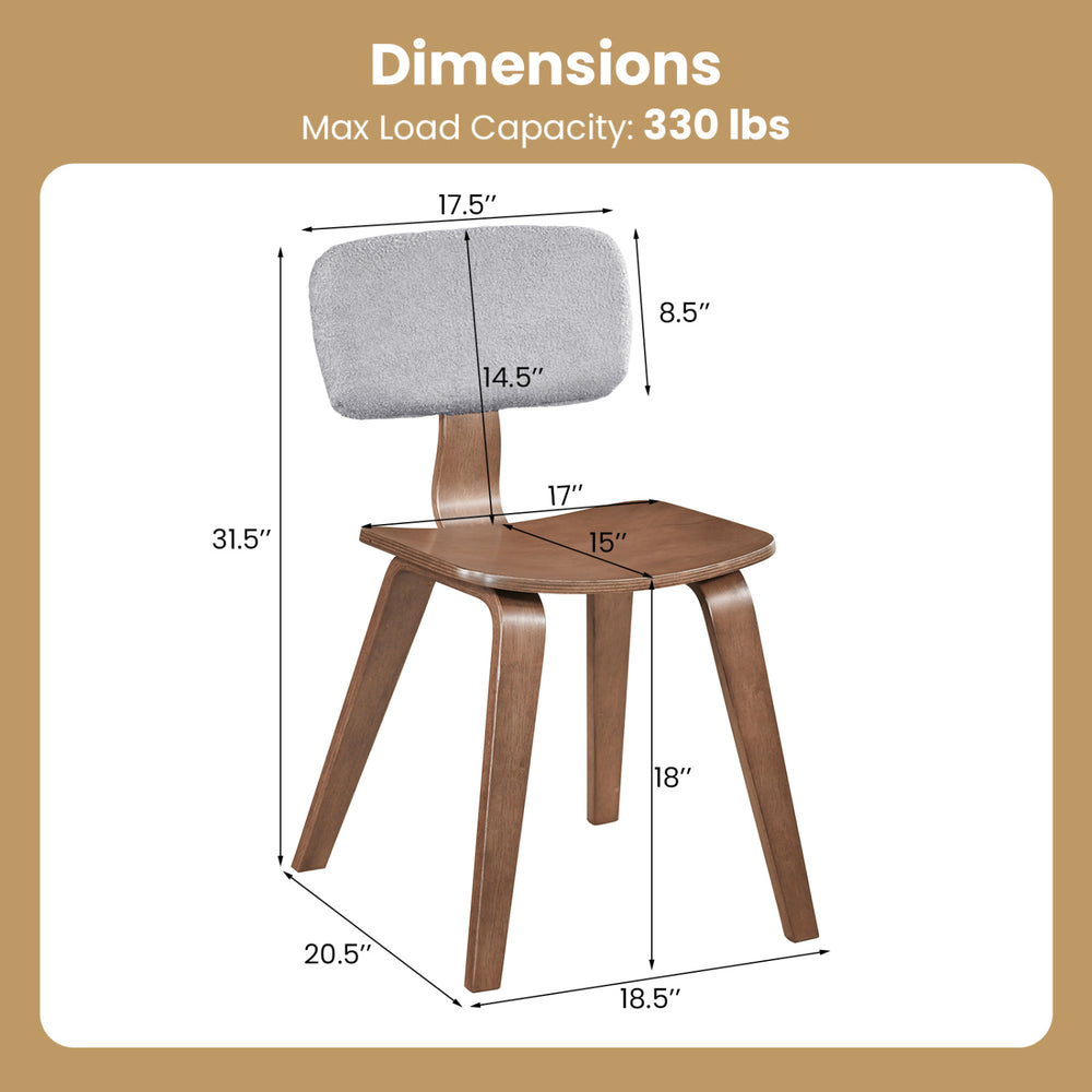Dimensions of a Rubber Wood dining chair with Teddy velvet padded backrest, showcasing a walnut finish and comfort.
