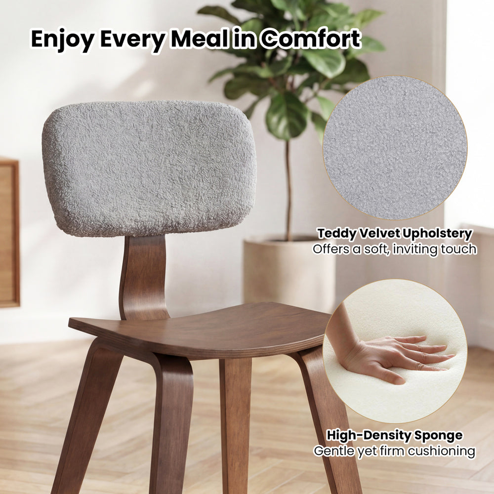 Rubber wood dining chair with teddy velvet padded backrest, featuring a contoured seat for optimal comfort and.