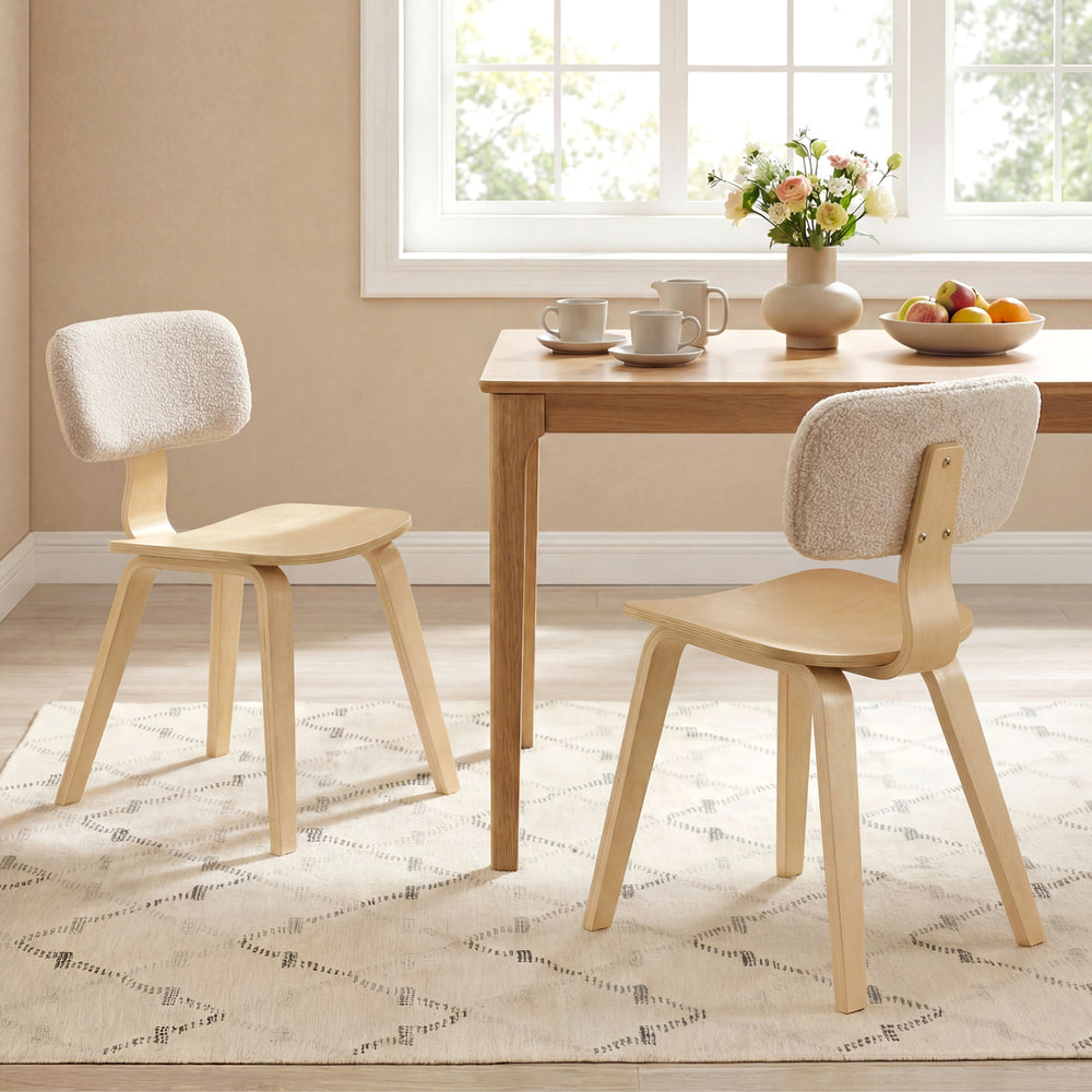 Set of 2 Rubber Wood Dining Room Chairs with Teddy Velvet Padded Backrest-Natural - Gallery View 1 of 9