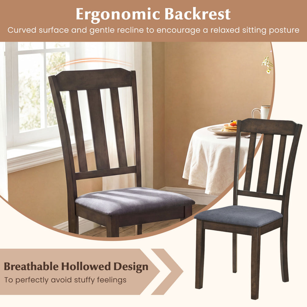 Brown rubber wood dining room chair with ergonomic backrest and breathable hollowed design for comfortable seating.