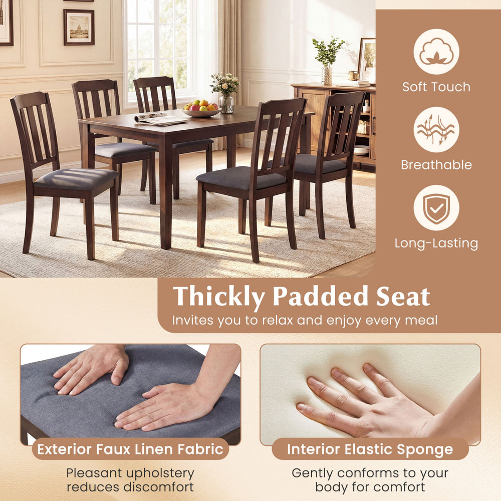 Set of 2 brown rubber wood dining chairs featuring thickly padded seats and breathable faux linen upholstery for.