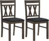 Set of 2 modern farmhouse dining chairs with solid rubber wood frames and linen upholstery for dining rooms and living.