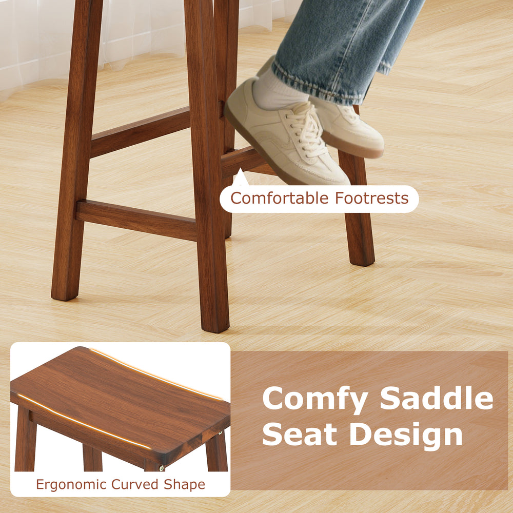 Saddle-seat counter height stool with ergonomic curved design and built-in footrests, perfect for kitchen or dining use.