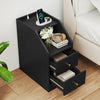 Set of 2 Side End Tables with Charging Station Sofa Couch Tables with Shelf Drawers-Black - Gallery View 1 of 10