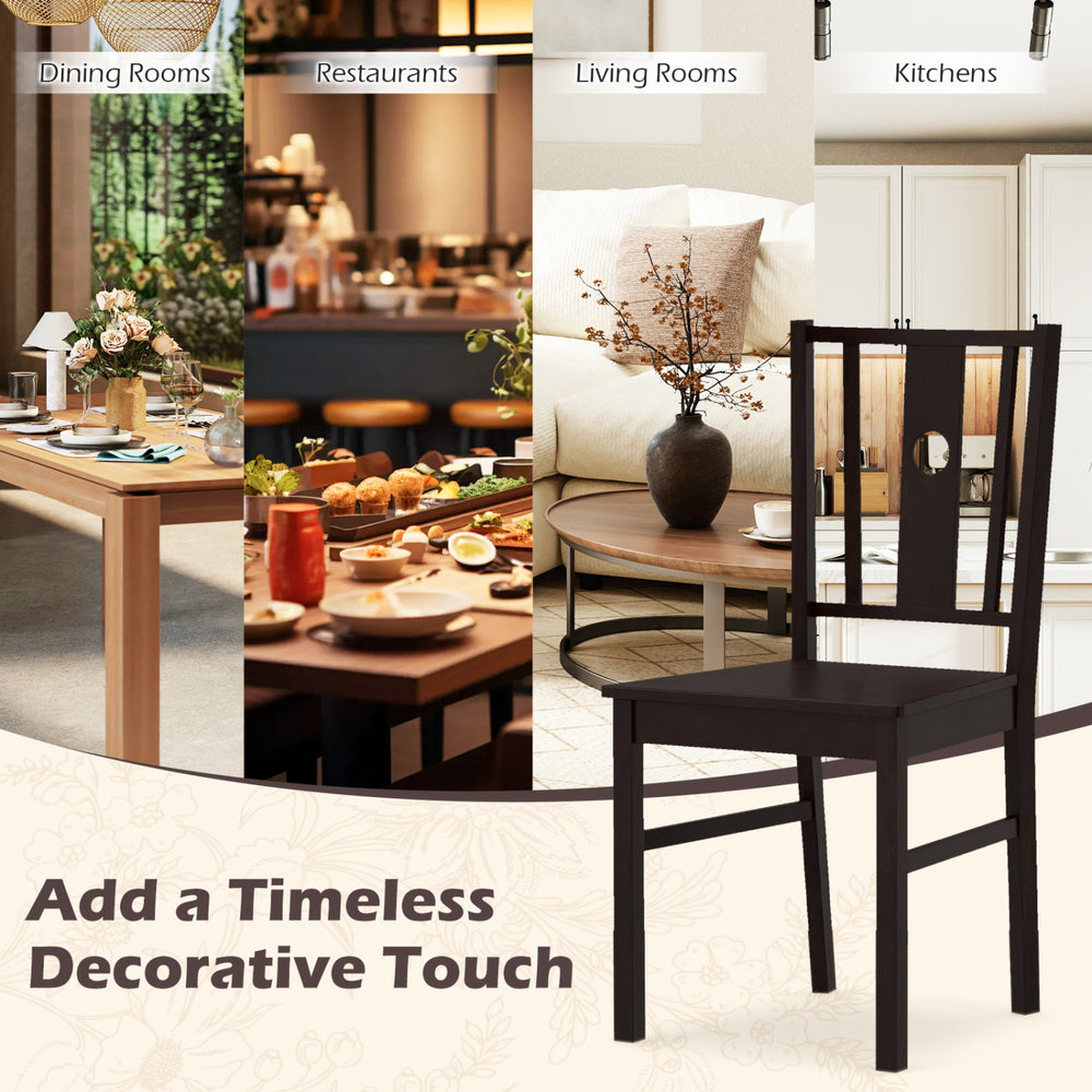 Solid rubber wood kitchen chair with slatted curved backrest in coffee color, ideal for dining rooms and kitchens.