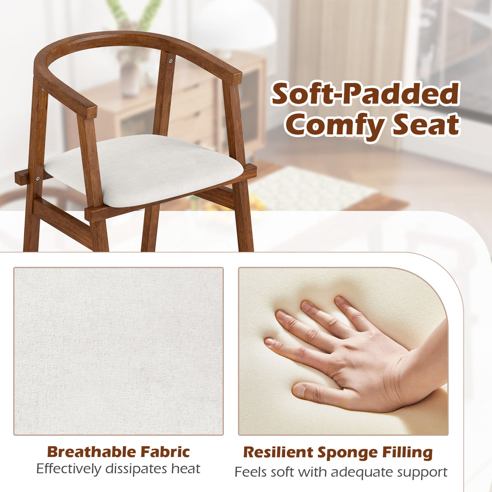 Solid rubber wood dining chair with wrap-around armrest, featuring breathable fabric and soft sponge padding for.