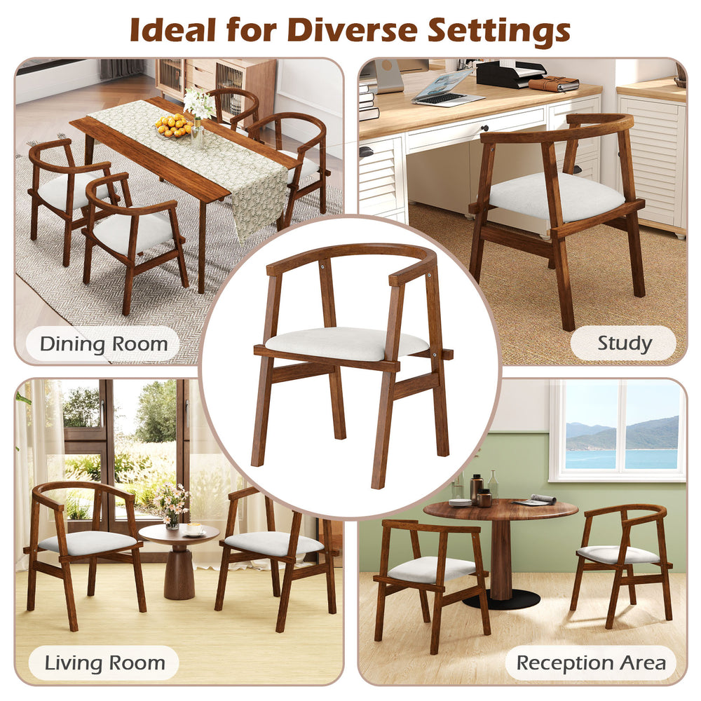 Solid rubber wood dining chair with wrap-around armrest, featuring breathable fabric and thick sponge padding for.