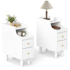 Set of 2 Solid Wood Night Side Table with Pull-out Tray and 2 Storage Drawers-White - Gallery View 1 of 10