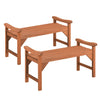 Set of 2 solid wood backless garden benches with ergonomic curved seats, ideal for outdoor spaces like porches and decks.