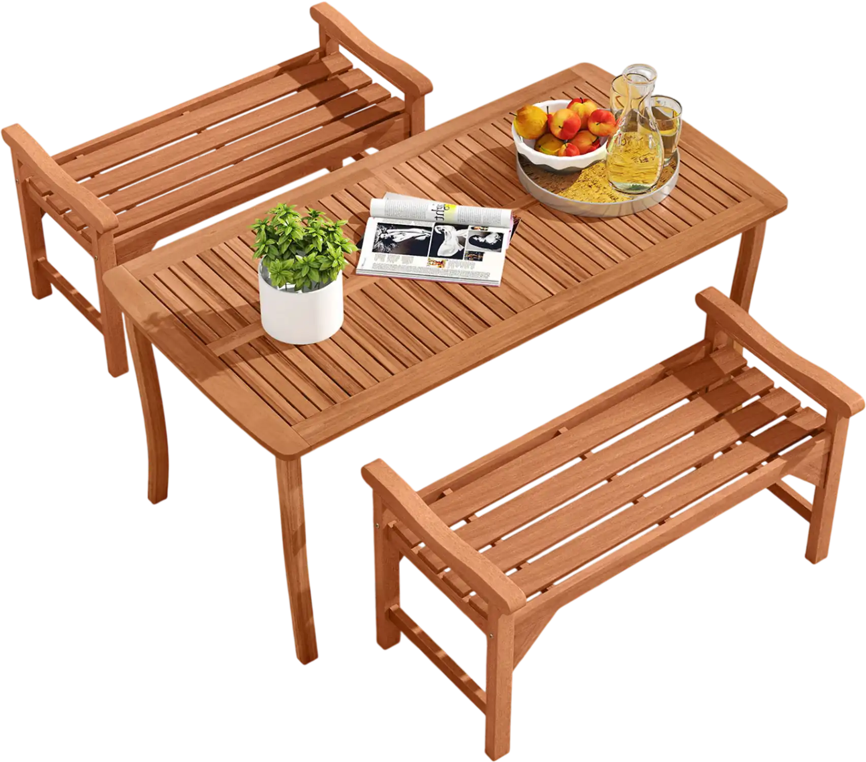 Costway Set of 2 Solid Wood Backless Garden Benches w/ Support Handles Curved Slatted Seat 28292238 New