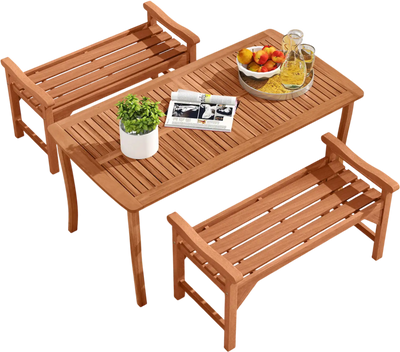 Costway Set of 2 Solid Wood Backless Garden Benches w/ Support Handles Curved Slatted Seat 28292238 New
