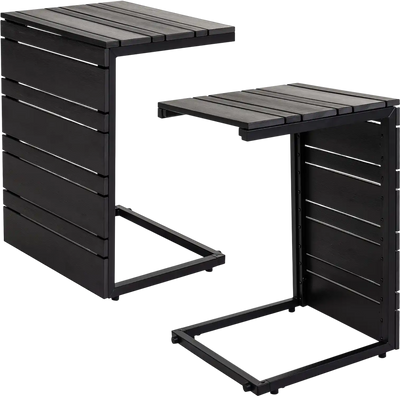 Costway Set of 2 C-Shaped Side Tables Wood-Plastic Top 87521014 New