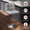 Gray square swivel adjustable bar stool with backrest, featuring a chrome base and ergonomic design for comfort.