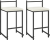 Set of 2 stackable black bar stools with PU leather upholstery, footrest, and supportive backrest for kitchen islands.