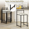 Stackable counter height bar stools in black PU leather with footrest, ideal for kitchen islands or home bars.