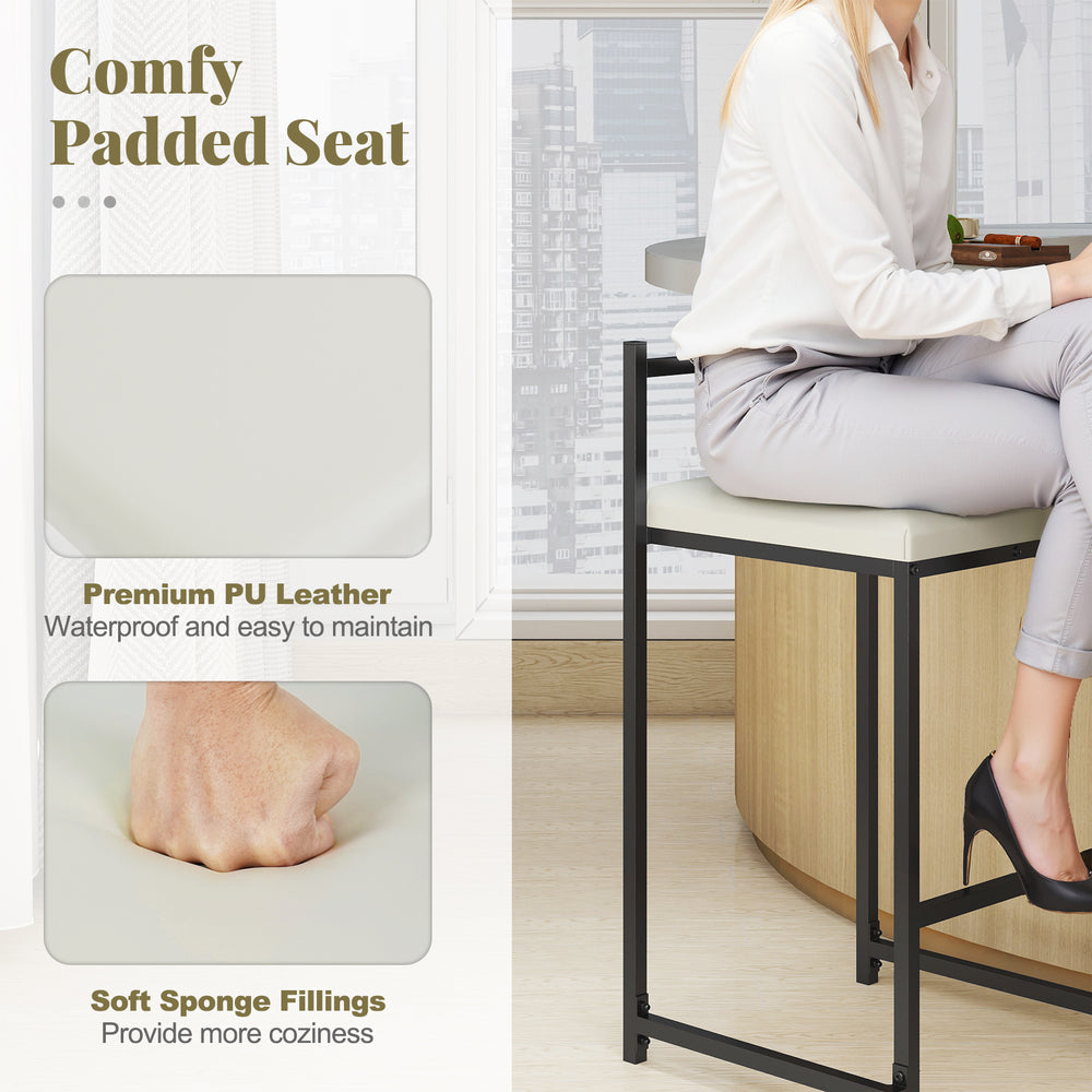 Black stackable counter height bar stool with PU leather upholstery and padded seat, ideal for kitchen islands or home.