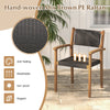 Hand-woven mix brown PE rattan dining chair with acacia wood frame, stackable design for easy outdoor storage.
