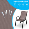 Close-up of breathable fabric on a stackable patio dining chair set with ergonomic armrest, ideal for outdoor use.