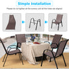 Stackable brown patio dining chairs with armrests, featuring ergonomic design and sturdy steel frame for outdoor use.
