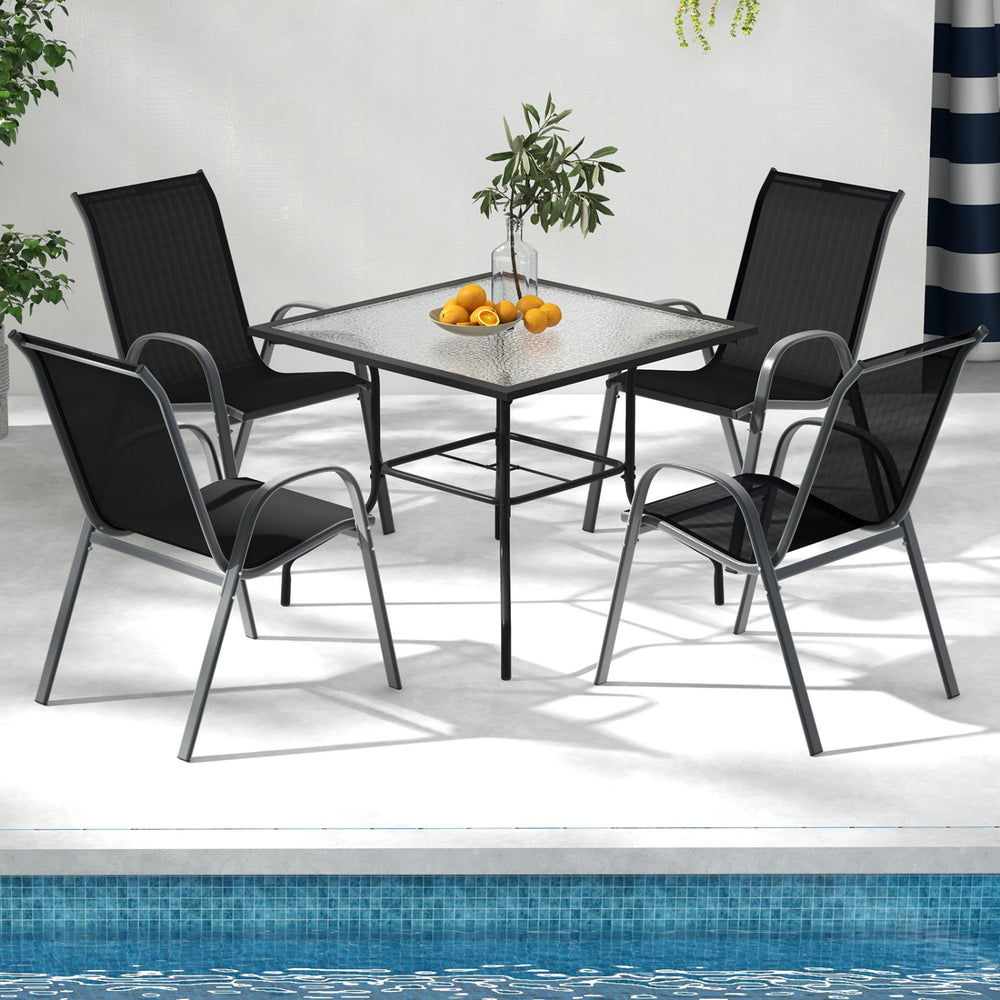Set of 2 Stackable Patio Dining Chairs Set with Armrest-Black - Gallery View 1 of 8