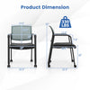 Stackable rolling office chairs with gray mesh backrest, dimensions shown, supports 330 lbs, ideal for office use.