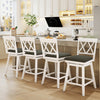 Set of 2 white swivel bar stools with backrest and upholstered seat cushions, perfect for counter height dining areas.
