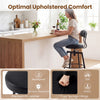 Black swivel barstool with padded PU leather seat and backrest, designed for modern kitchens and pubs.