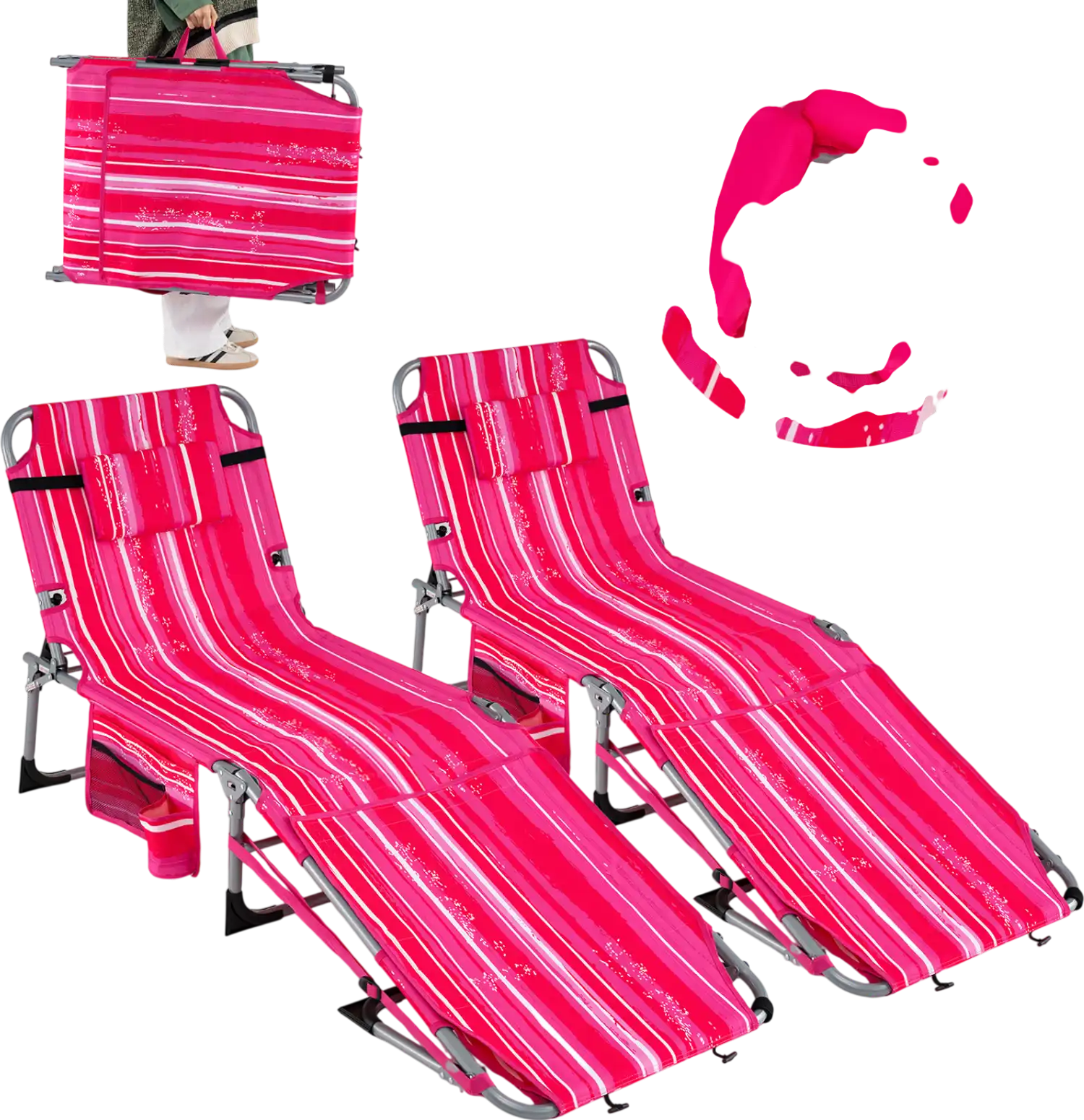 Costway Set of 2 Portable Tanning Beach Chairs 4-Level Backrest Face Arm Holes 68350546 New