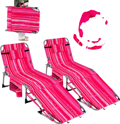 Costway Set of 2 Portable Tanning Beach Chairs 4-Level Backrest Face Arm Holes 68350546 New