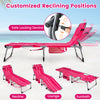 Set of 2 pink strip tanning chairs with face holes, 4-level adjustable backrest, ideal for beach and poolside.
