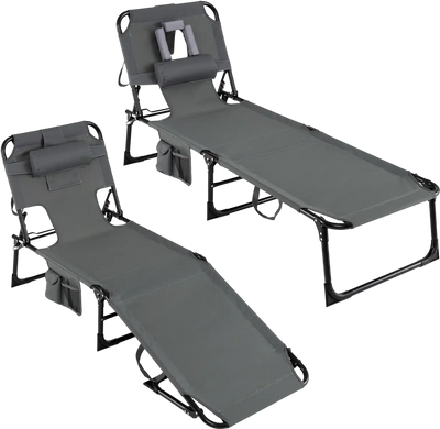 Costway Set of 2 Folding Chaise Lounge Chairs 4-Position Adjustable Patio 32516569 New