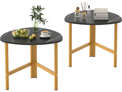 Costway Set of 2 Triangle Oval Coffee Tables with Metal Legs 80967299 New