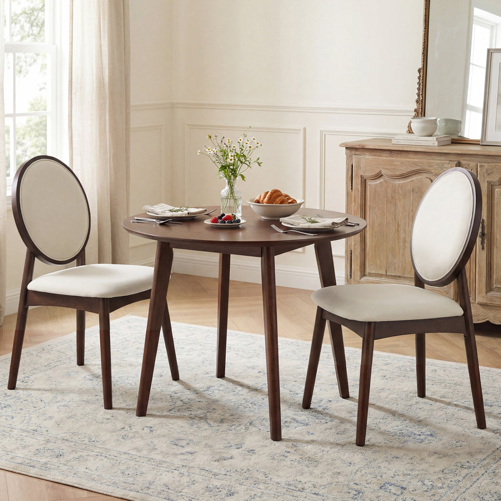 Set of 2 Upholstered Linen Fabric Kitchen Side Chairs with Padded Seat-Beige - Gallery View 1 of 7