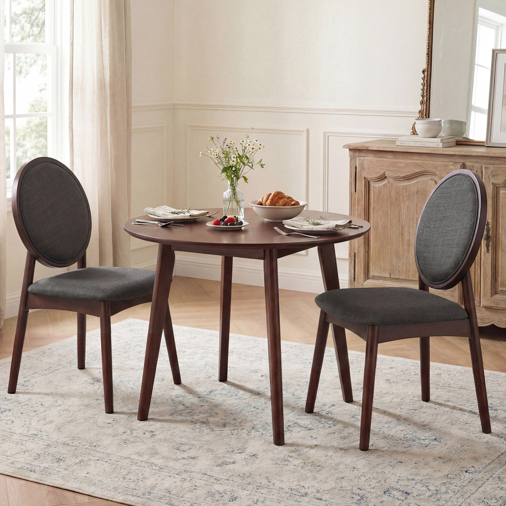 Set of 2 Upholstered Linen Fabric Kitchen Side Chairs with Padded Seat-Black - Gallery View 1 of 8