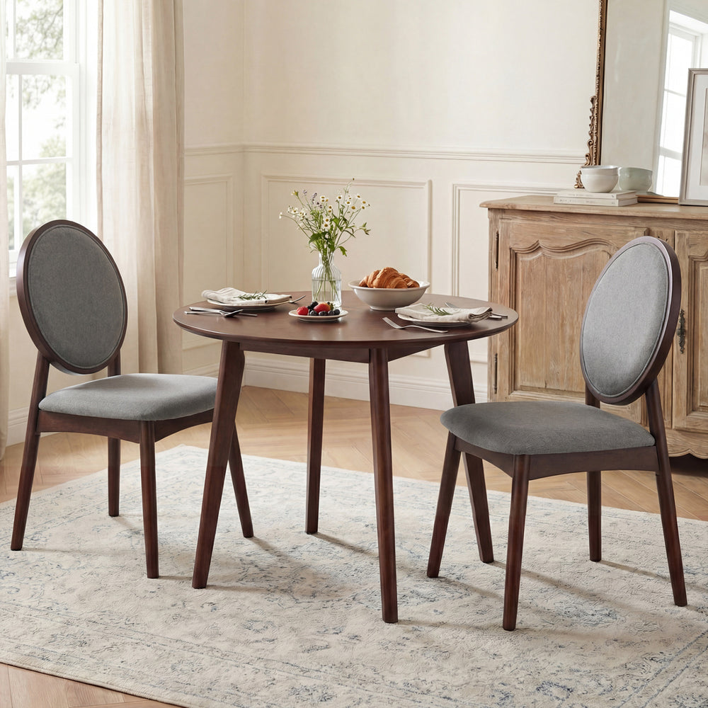 Set of 2 Upholstered Linen Fabric Kitchen Side Chairs with Padded Seat-Gray - Gallery View 1 of 7