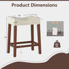 Upholstered counter height bar stool with curved saddle seat, brown rubber wood frame, dimensions 24" height, 350 lbs.