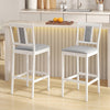 Set of 2 white upholstered barstools with solid rubber wood frame, featuring a comfortable backrest and footrest for.