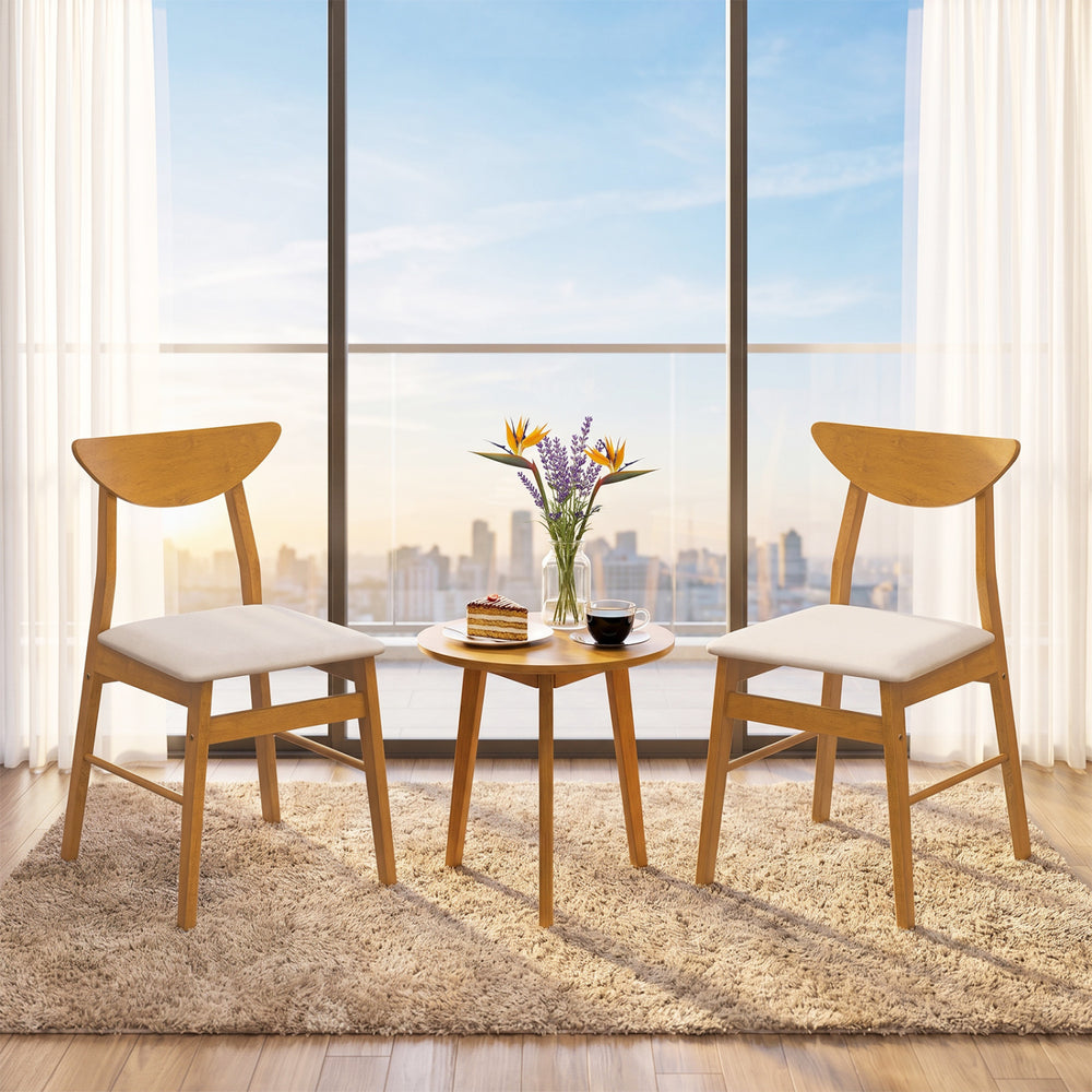 Set of 2 Upholstered Dining Chairs with Curved Backrest and Rubber Wood Frame-Natural - Gallery View 1 of 8